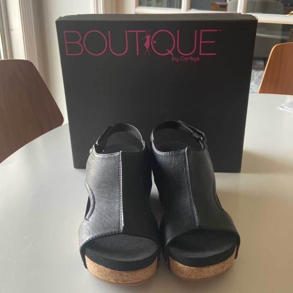 Boutique by Corkys Black Carley Wedges